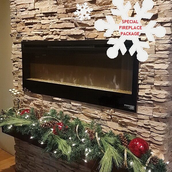 Special Stacked Stone Electric Fireplace Installation Package by Stone Selex