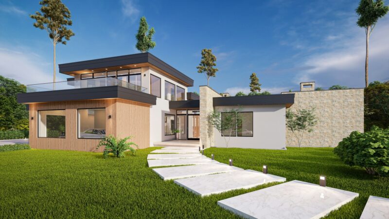 A project for a modern house with stone siding